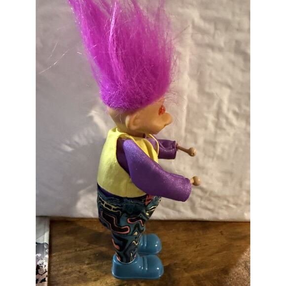VTG 90s 9.5'' TROLL DRUMMER DOLL PINK HAIR w/ CLOTHES WIND UP ACTION WORKS - Picture 7 of 7